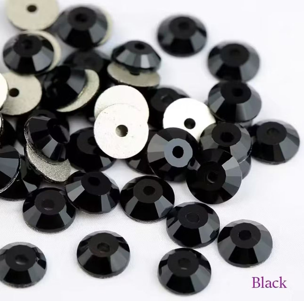Swarovski Crystal Sequin 3128 Round Buttons Center Hole Sew On Stone Flatback 4mm and 6mm - Sapphire foiled ( Select Sizes and Quantity)
