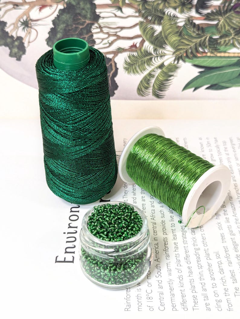 Green Emerald Embroidery Materials Kit for: Goldwork, Tambour, Luneville, Zardozi