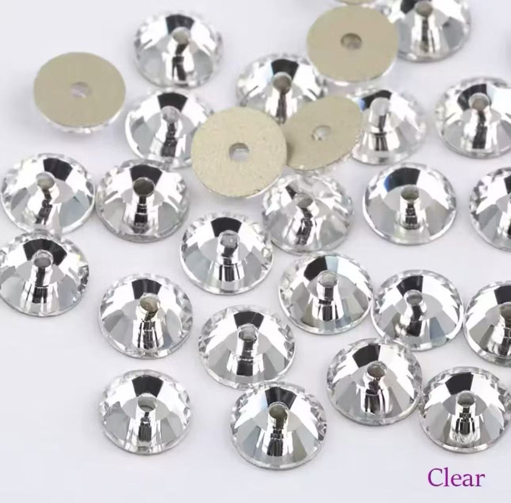 Swarovski Crystal Sequin 3128 Round Buttons Center Hole Sew On Stone Flatback 4mm and 6mm - Sapphire foiled ( Select Sizes and Quantity)